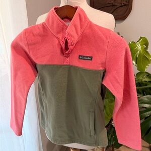 Columbia Kids Fleece Pullover Pink Green Snap Neck Jacket Youth Medium
